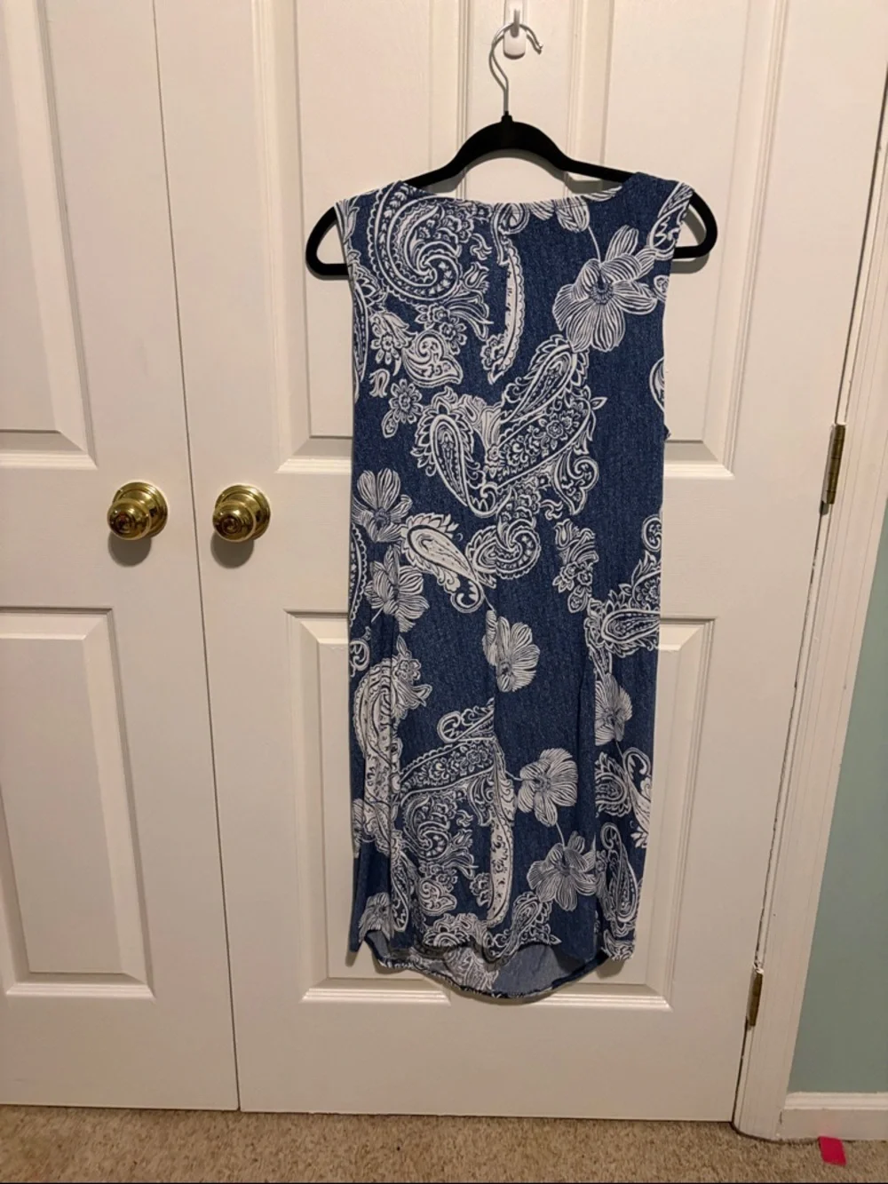 Signature by Robbie Bee Denim Blue and White Paisley Midi Dress